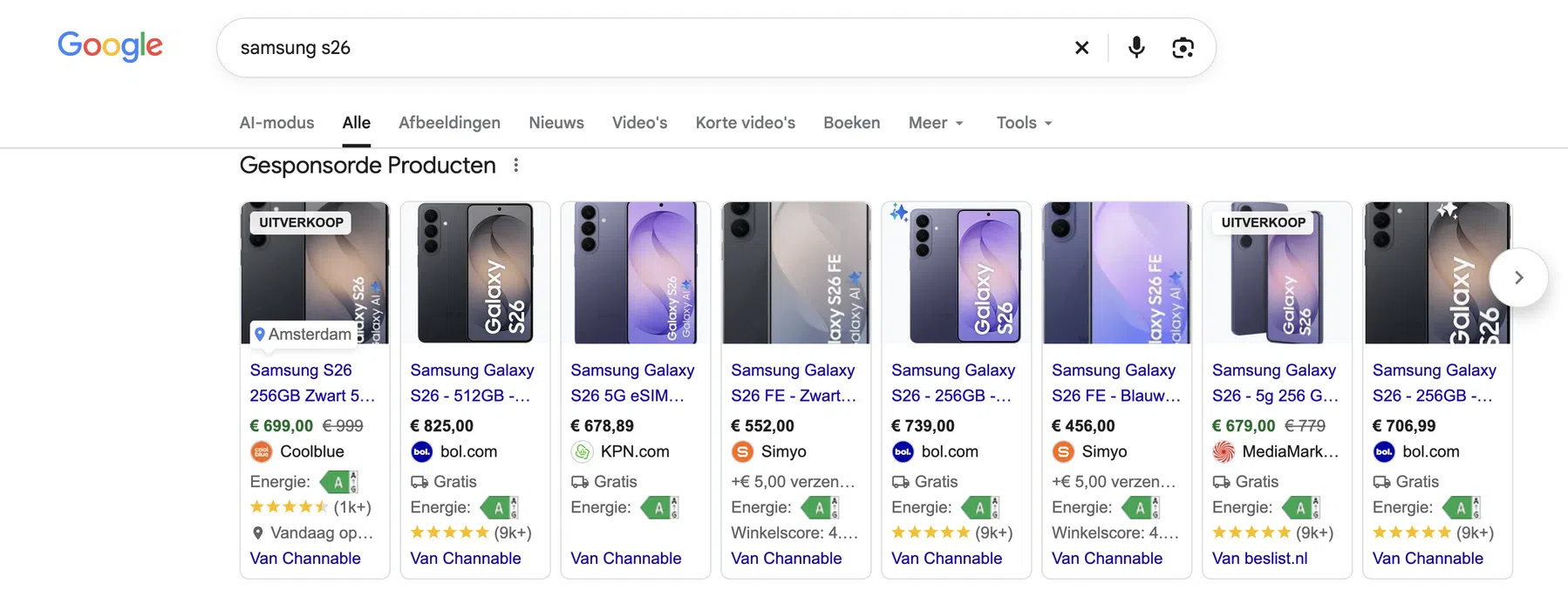 Google zoekresultaten shopping